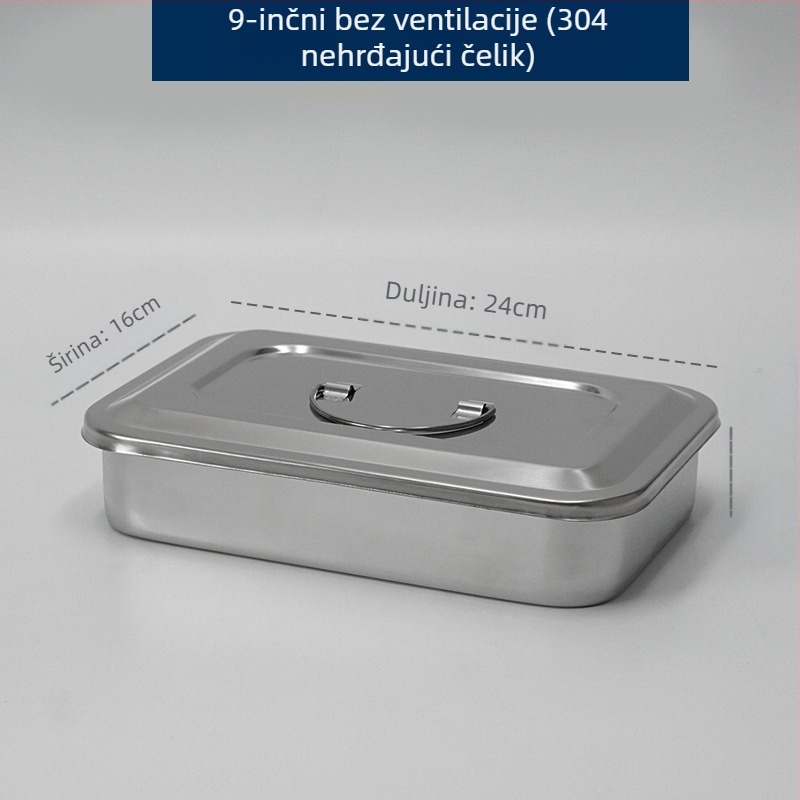 Kutija za dezinfekciju od nehrđajućeg čelika 304 s zadebljanim poklopcem i rupama, zavoj za vatu, kirurška dezinfekcijska ploča, kvadratna ploča za kirurške instrumente