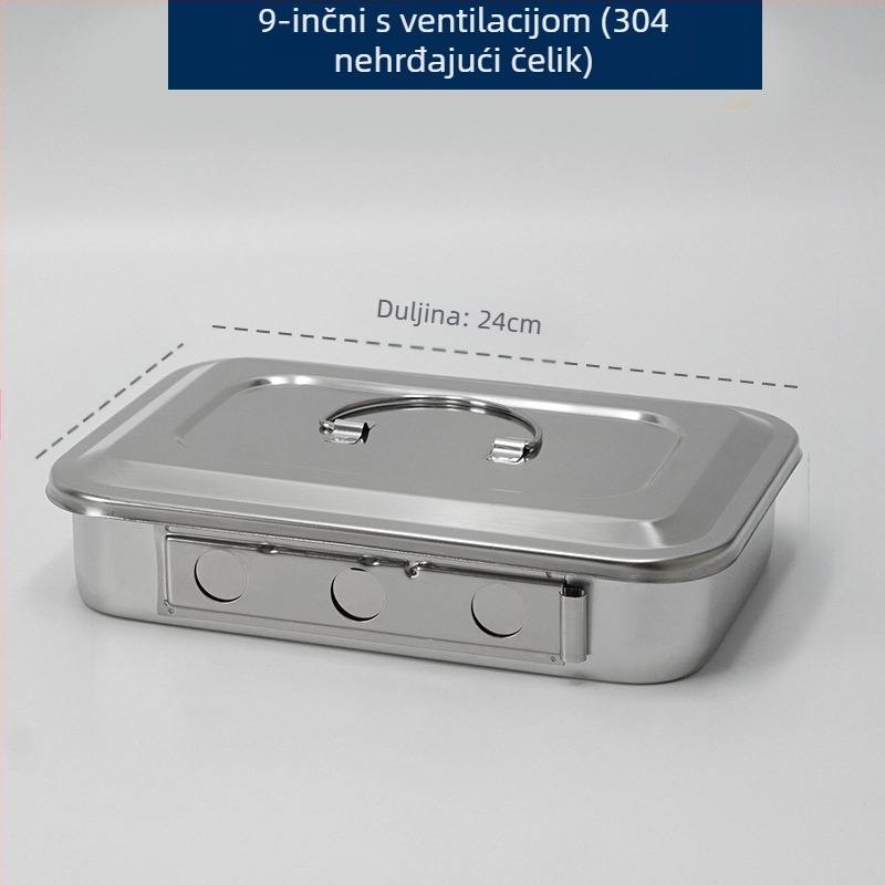 Kutija za dezinfekciju od nehrđajućeg čelika 304 s zadebljanim poklopcem i rupama, zavoj za vatu, kirurška dezinfekcijska ploča, kvadratna ploča za kirurške instrumente