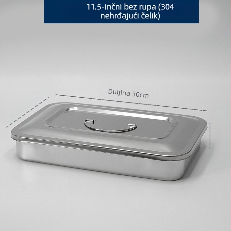 Kutija za dezinfekciju od nehrđajućeg čelika 304 s zadebljanim poklopcem i rupama, zavoj za vatu, kirurška dezinfekcijska ploča, kvadratna ploča za kirurške instrumente