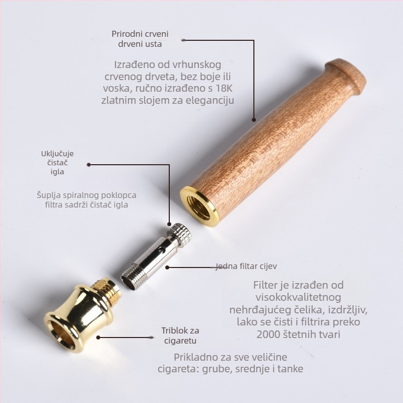 Jinsinan filter za cigarete od punog drveta, grubi, srednji i fini filter za tri upotrebe, cirkulacijski tip, periv