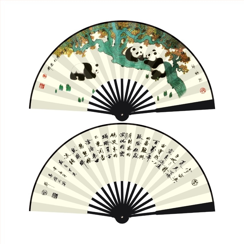 10-inčni novi san Povratak u Chengdu Panda tinta slikanje svileni ventilator Studentsko slikovito područje Popularni sklopivi ventilator za oglašavanje na putovanju
