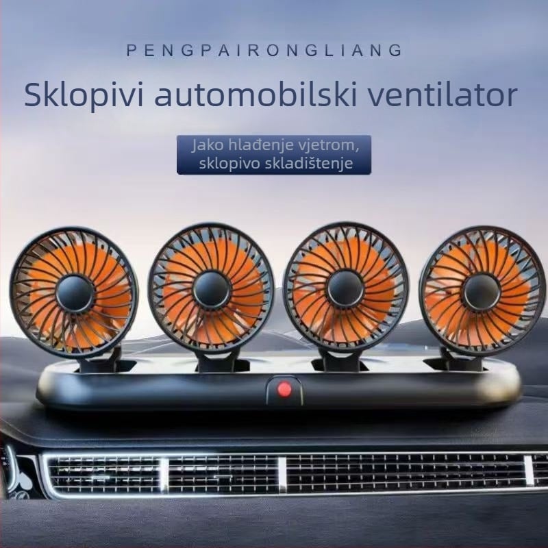 Novi automobilski ventilator s četiri glave, električni ventilator za automobil s rotirajućim sklopivim motorom od 360 stupnjeva, snažan rashladni mini kamion, mali ventilator