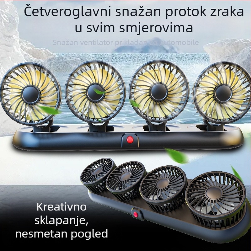 Novi automobilski ventilator s četiri glave, električni ventilator za automobil s rotirajućim sklopivim motorom od 360 stupnjeva, snažan rashladni mini kamion, mali ventilator