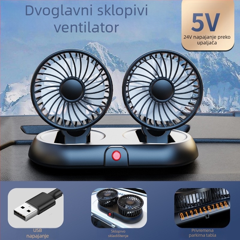 Novi automobilski ventilator s četiri glave, električni ventilator za automobil s rotirajućim sklopivim motorom od 360 stupnjeva, snažan rashladni mini kamion, mali ventilator