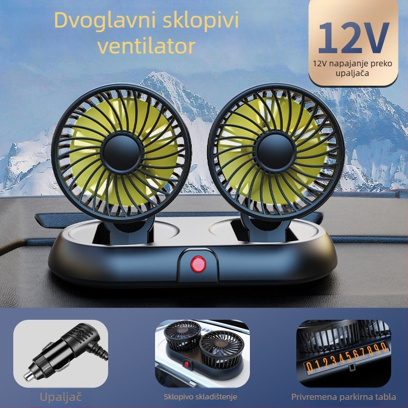 Novi automobilski ventilator s četiri glave, električni ventilator za automobil s rotirajućim sklopivim motorom od 360 stupnjeva, snažan rashladni mini kamion, mali ventilator