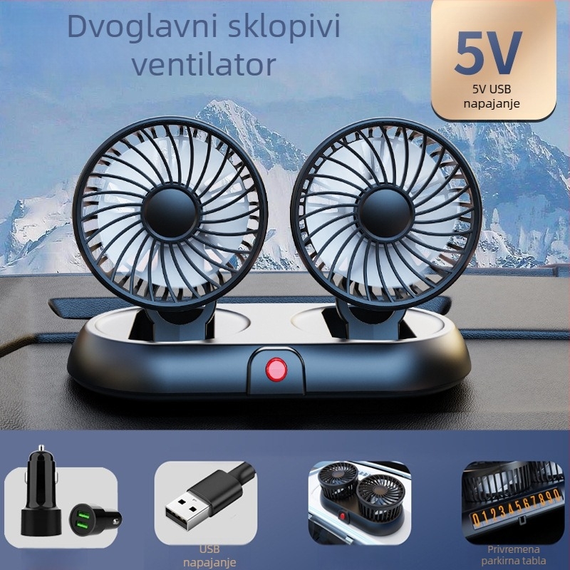 Novi automobilski ventilator s četiri glave, električni ventilator za automobil s rotirajućim sklopivim motorom od 360 stupnjeva, snažan rashladni mini kamion, mali ventilator
