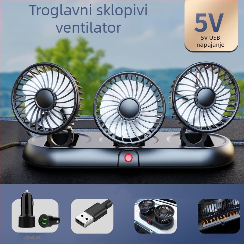Novi automobilski ventilator s četiri glave, električni ventilator za automobil s rotirajućim sklopivim motorom od 360 stupnjeva, snažan rashladni mini kamion, mali ventilator