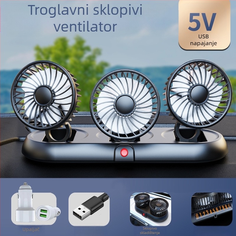 Novi automobilski ventilator s četiri glave, električni ventilator za automobil s rotirajućim sklopivim motorom od 360 stupnjeva, snažan rashladni mini kamion, mali ventilator