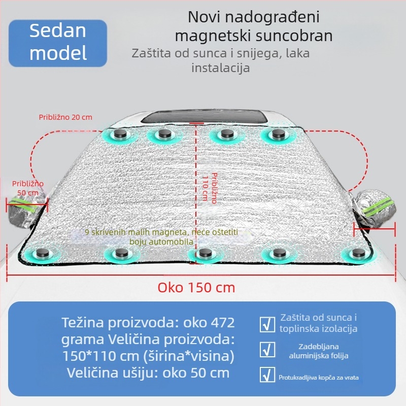 Navlaka za prednje vjetrobransko staklo automobila, otporna na sunce, kišu, mraz, toplinska izolacija, polunavlaka, polukaroserija, navlaka za podvozje, vanjska navlaka, zaštita od snijega