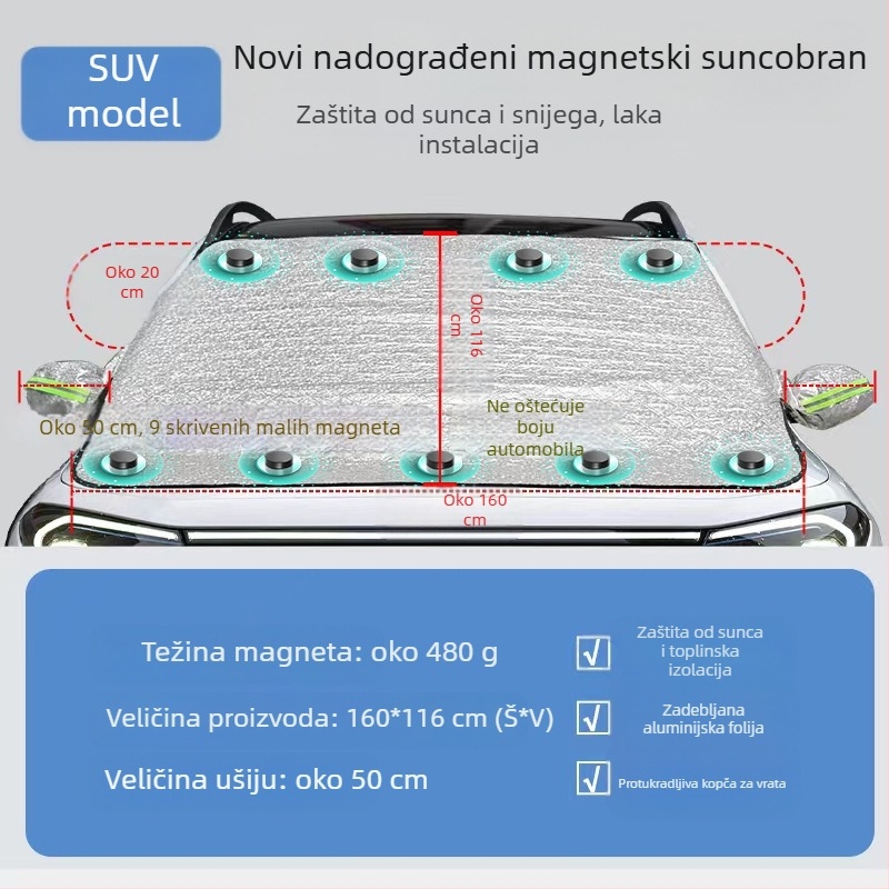 Navlaka za prednje vjetrobransko staklo automobila, otporna na sunce, kišu, mraz, toplinska izolacija, polunavlaka, polukaroserija, navlaka za podvozje, vanjska navlaka, zaštita od snijega