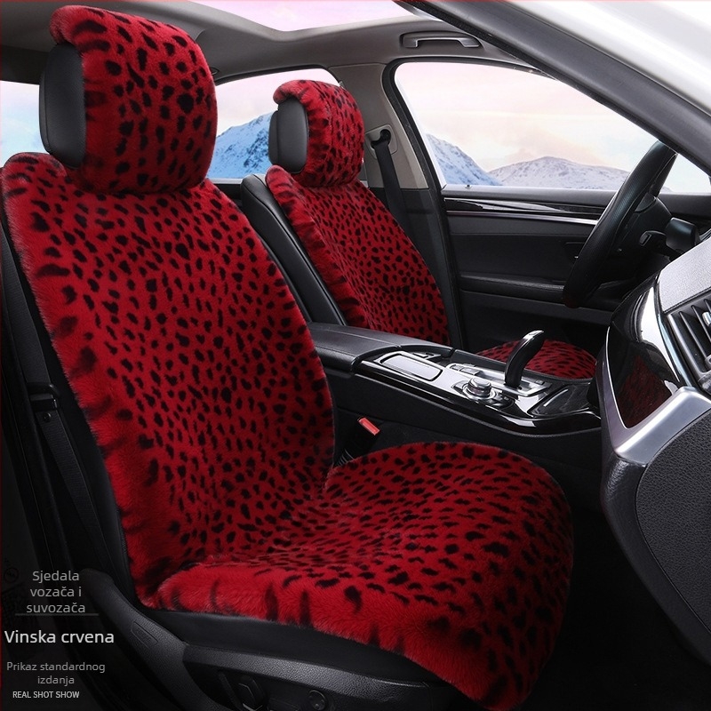 Zimski jastuk za autosjedalicu s leopard printom, plišani jastuk za auto s pet sjedala, univerzalno grijanje, Dalian jastuk za autosjedalicu