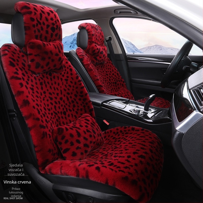 Zimski jastuk za autosjedalicu s leopard printom, plišani jastuk za auto s pet sjedala, univerzalno grijanje, Dalian jastuk za autosjedalicu