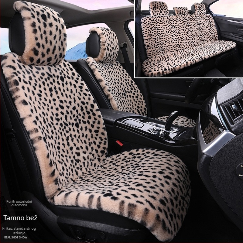Zimski jastuk za autosjedalicu s leopard printom, plišani jastuk za auto s pet sjedala, univerzalno grijanje, Dalian jastuk za autosjedalicu