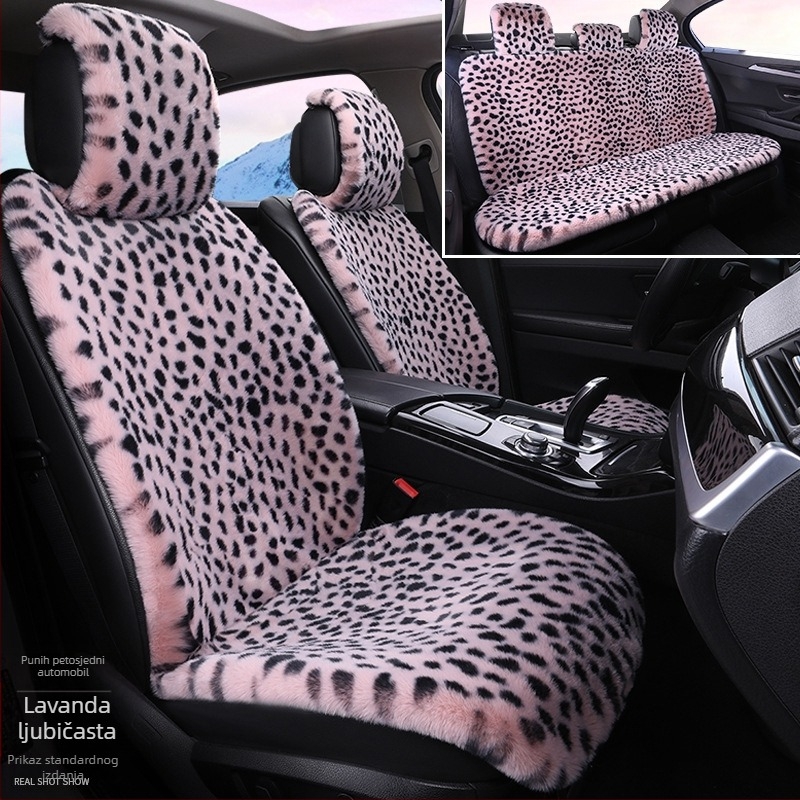 Zimski jastuk za autosjedalicu s leopard printom, plišani jastuk za auto s pet sjedala, univerzalno grijanje, Dalian jastuk za autosjedalicu