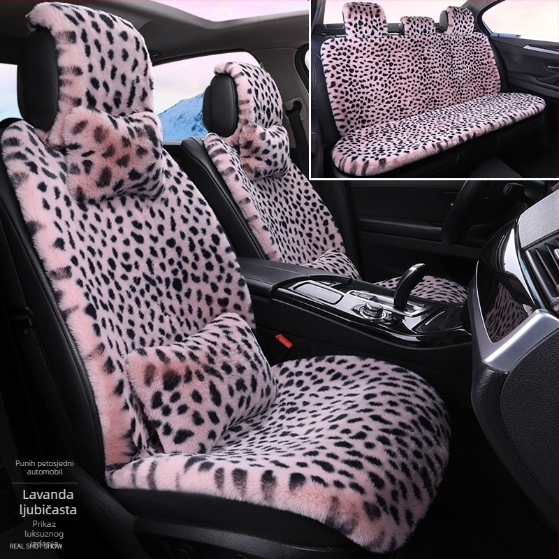 Zimski jastuk za autosjedalicu s leopard printom, plišani jastuk za auto s pet sjedala, univerzalno grijanje, Dalian jastuk za autosjedalicu