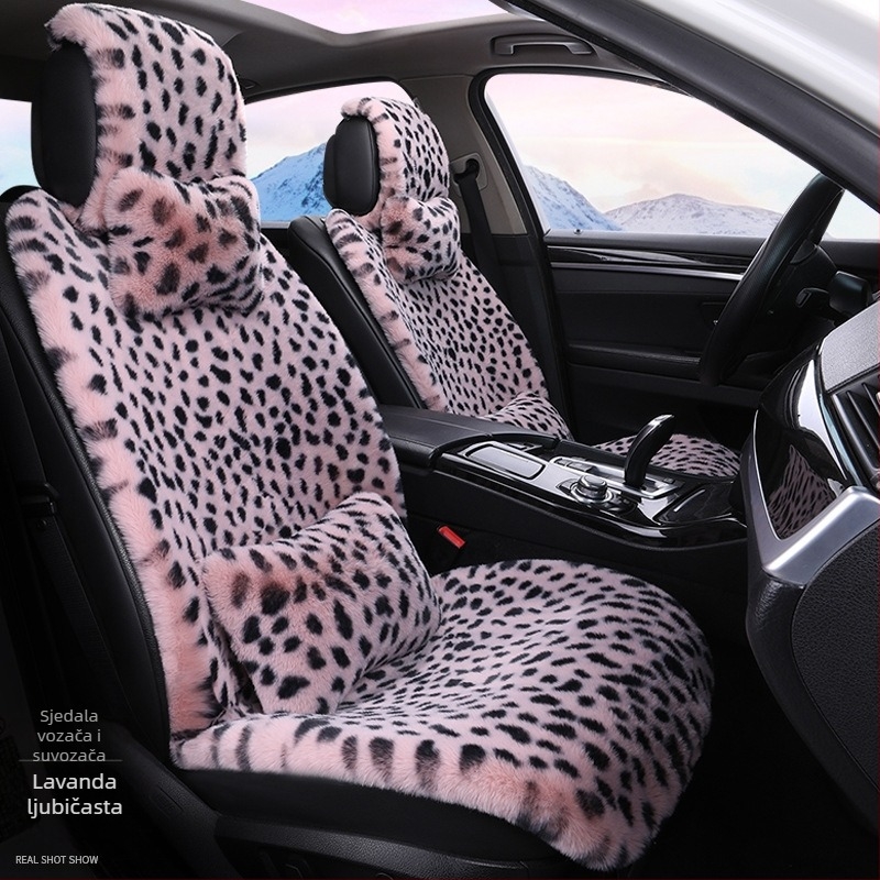 Zimski jastuk za autosjedalicu s leopard printom, plišani jastuk za auto s pet sjedala, univerzalno grijanje, Dalian jastuk za autosjedalicu