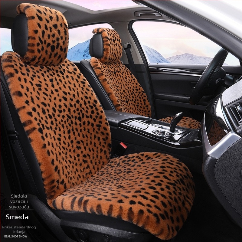 Zimski jastuk za autosjedalicu s leopard printom, plišani jastuk za auto s pet sjedala, univerzalno grijanje, Dalian jastuk za autosjedalicu