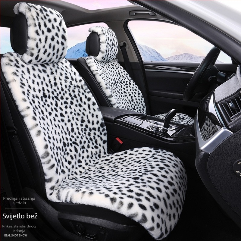 Zimski jastuk za autosjedalicu s leopard printom, plišani jastuk za auto s pet sjedala, univerzalno grijanje, Dalian jastuk za autosjedalicu