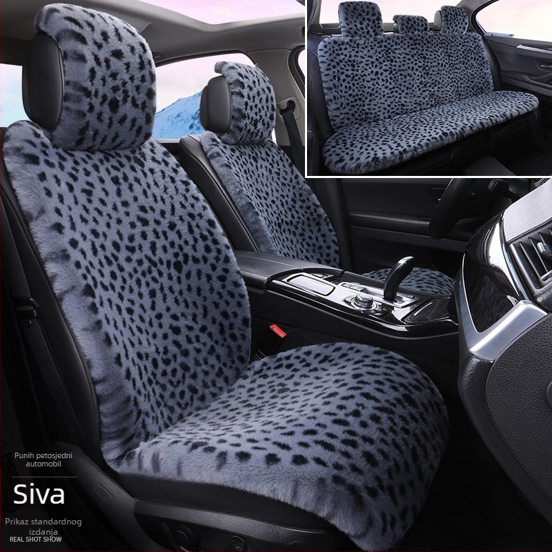 Zimski jastuk za autosjedalicu s leopard printom, plišani jastuk za auto s pet sjedala, univerzalno grijanje, Dalian jastuk za autosjedalicu