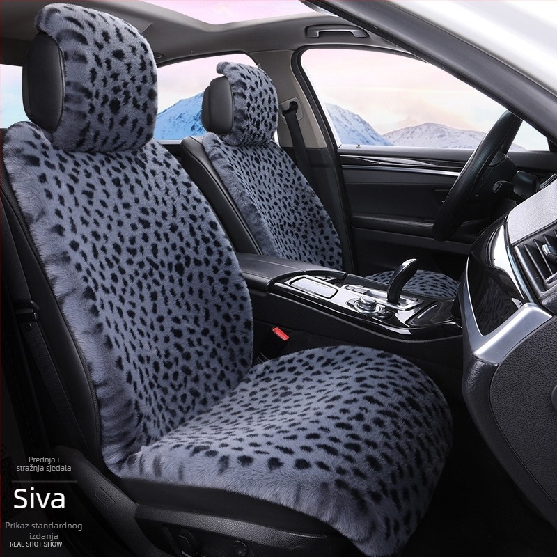 Zimski jastuk za autosjedalicu s leopard printom, plišani jastuk za auto s pet sjedala, univerzalno grijanje, Dalian jastuk za autosjedalicu