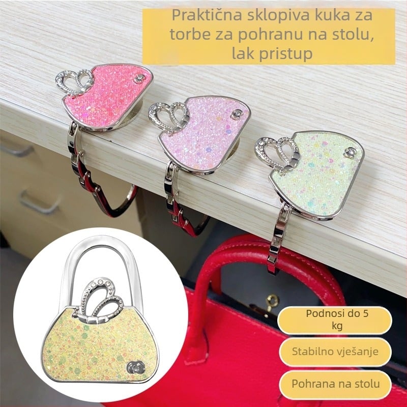 Sklopiva prijenosna kreativna kuka za torbe s leptirom i cvijećem, ženska stolna kuka za torbe, držač za torbe bez traga, koji se može ukloniti
