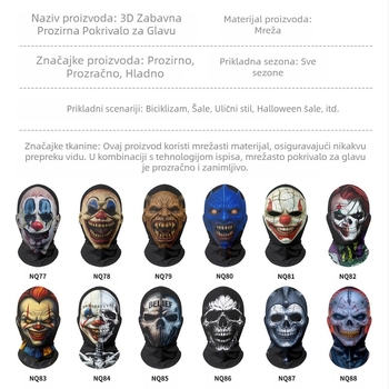 Prekogranična božićna smiješna karnevalska maska za glavu za Noć vještica, zla krvoprolićasta klaunska maska, pokrivalo za glavu s crvenim nosom