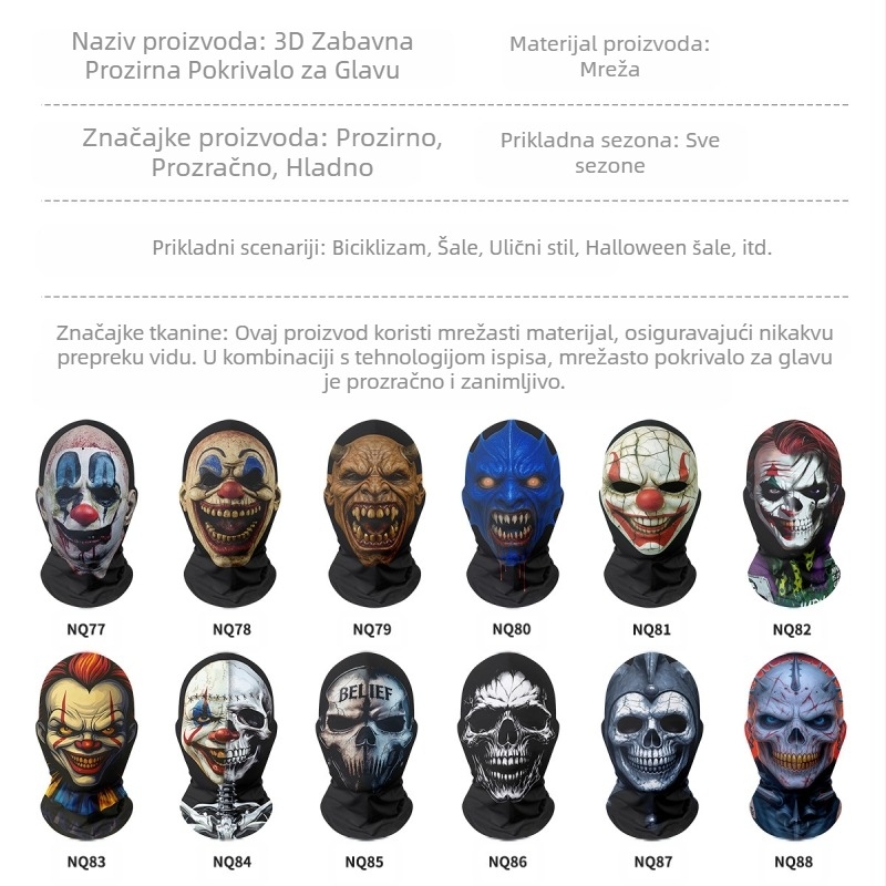 Prekogranična božićna smiješna karnevalska maska za glavu za Noć vještica, zla krvoprolićasta klaunska maska, pokrivalo za glavu s crvenim nosom