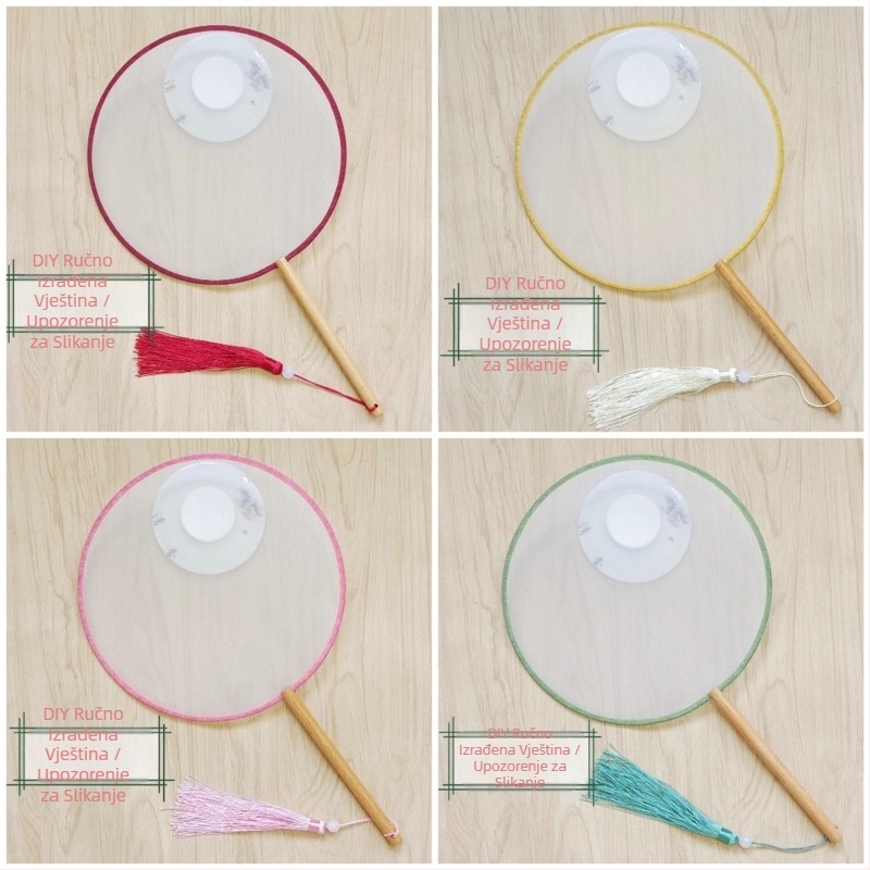 Tradicionalni okrugli lepeza s aplikacijom za vez "uradi sam", ručna lepeza s cvijećem, rebrasti motivi lepeze, poluprozirna površina lepeze nalik svili, poslovni poklon