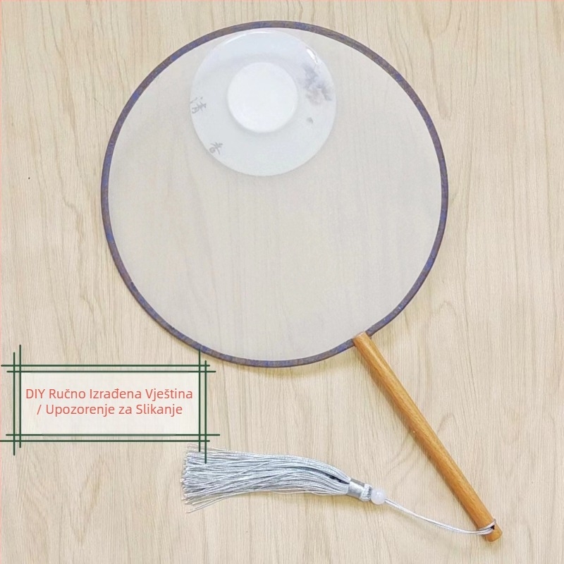 Tradicionalni okrugli lepeza s aplikacijom za vez "uradi sam", ručna lepeza s cvijećem, rebrasti motivi lepeze, poluprozirna površina lepeze nalik svili, poslovni poklon