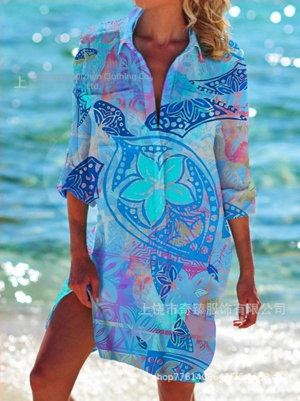 Vanjska trgovina prekogranična 2025. proljeće i ljeto nova Amazon neovisna postaja najprodavanija košulja dugih rukava s reverom u stilu primorskog odmarališta