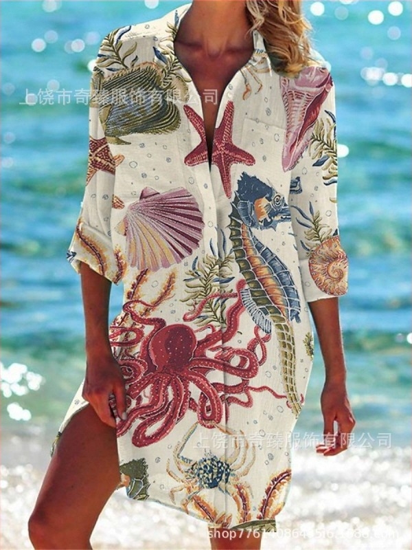 Vanjska trgovina prekogranična 2025. proljeće i ljeto nova Amazon neovisna postaja najprodavanija košulja dugih rukava s reverom u stilu primorskog odmarališta