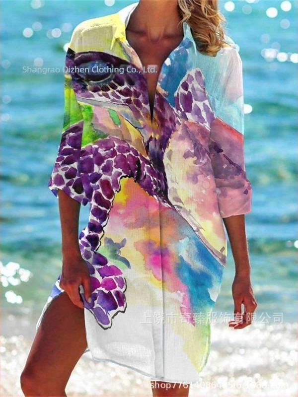 Vanjska trgovina prekogranična 2025. proljeće i ljeto nova Amazon neovisna postaja najprodavanija košulja dugih rukava s reverom u stilu primorskog odmarališta