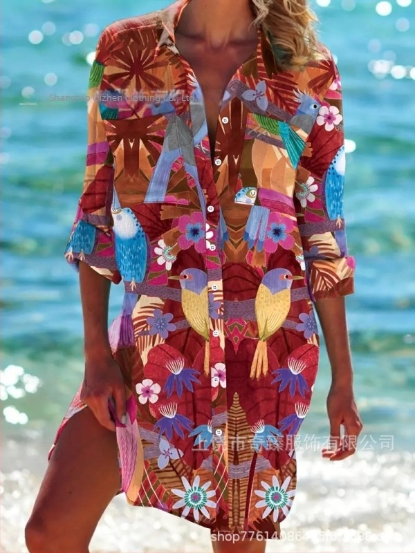 Vanjska trgovina prekogranična 2025. proljeće i ljeto nova Amazon neovisna postaja najprodavanija košulja dugih rukava s reverom u stilu primorskog odmarališta