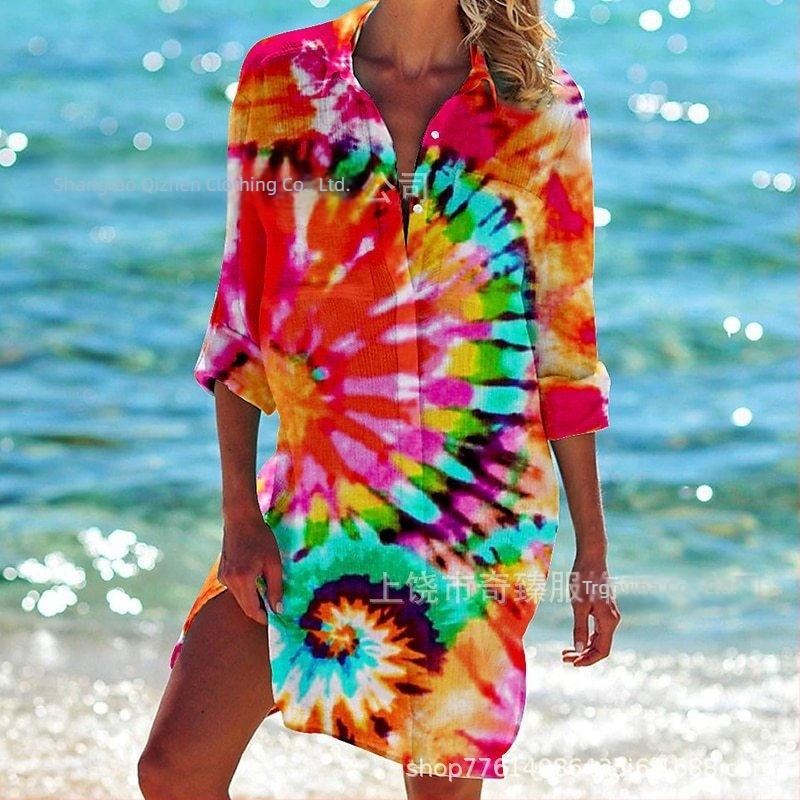 Vanjska trgovina prekogranična 2025. proljeće i ljeto nova Amazon neovisna postaja najprodavanija košulja dugih rukava s reverom u stilu primorskog odmarališta