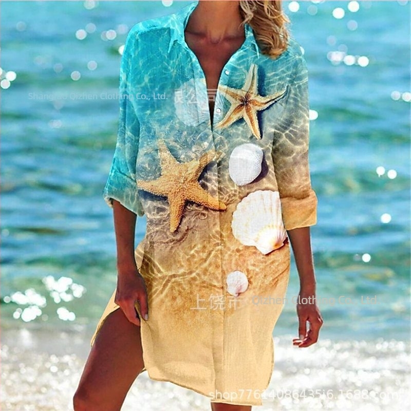 Vanjska trgovina prekogranična 2025. proljeće i ljeto nova Amazon neovisna postaja najprodavanija košulja dugih rukava s reverom u stilu primorskog odmarališta