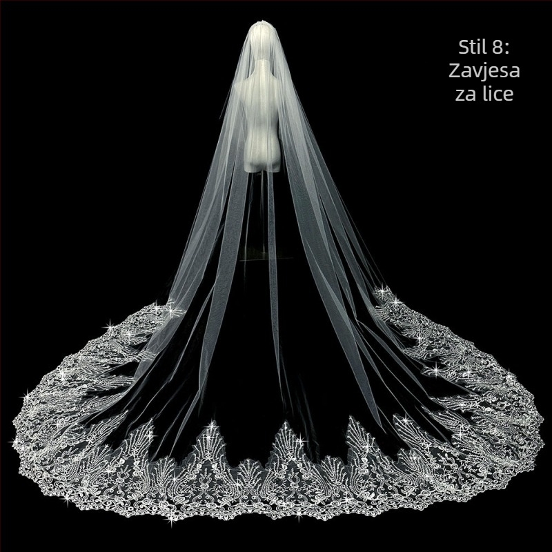 Mladenka Vjenčanje Glavna Vjenčanica Veo Super Besmrtni Mori Korejski Stil Dugi Rep Čipka Veo Dodaci