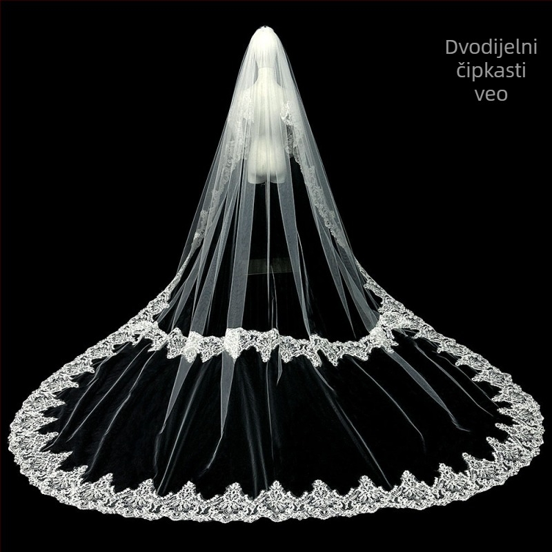 Mladenka Vjenčanje Glavna Vjenčanica Veo Super Besmrtni Mori Korejski Stil Dugi Rep Čipka Veo Dodaci