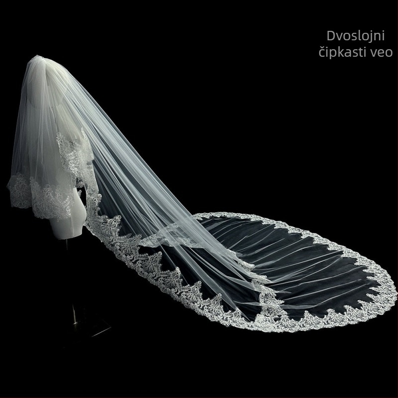 Mladenka Vjenčanje Glavna Vjenčanica Veo Super Besmrtni Mori Korejski Stil Dugi Rep Čipka Veo Dodaci