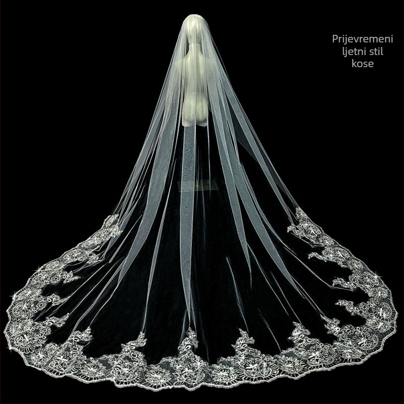 Mladenka Vjenčanje Glavna Vjenčanica Veo Super Besmrtni Mori Korejski Stil Dugi Rep Čipka Veo Dodaci