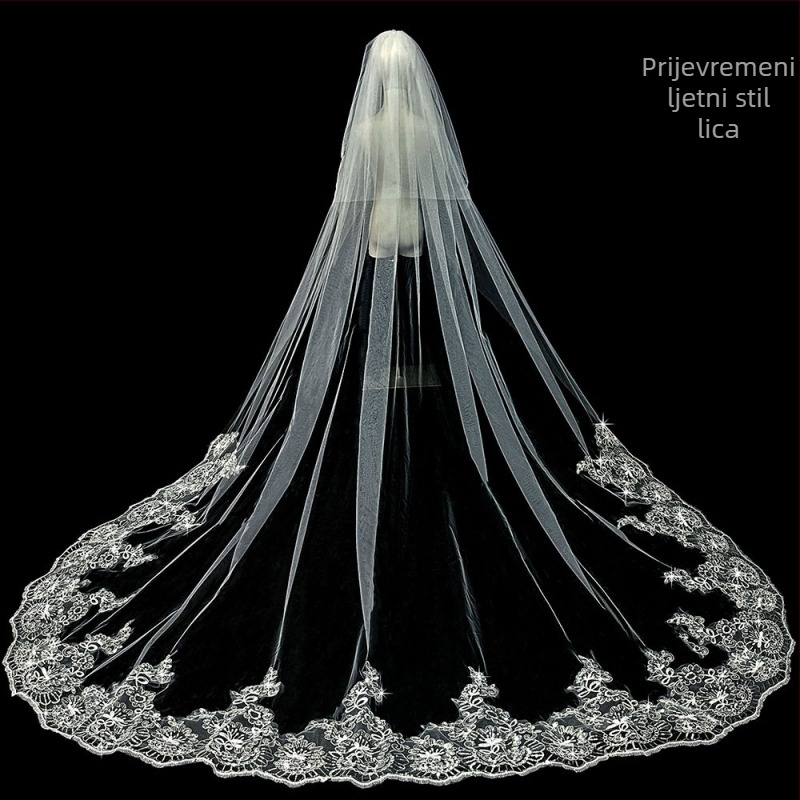 Mladenka Vjenčanje Glavna Vjenčanica Veo Super Besmrtni Mori Korejski Stil Dugi Rep Čipka Veo Dodaci