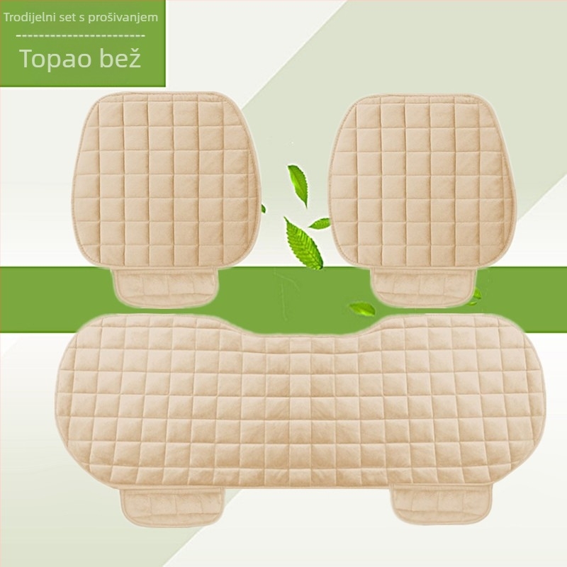 Zimski jastuk za autosjedalicu bez naslona, kvadratni izvezeni plišani topli trodijelni jastuk za jedno sjedalo za prednje i stražnje redove, bez vezica