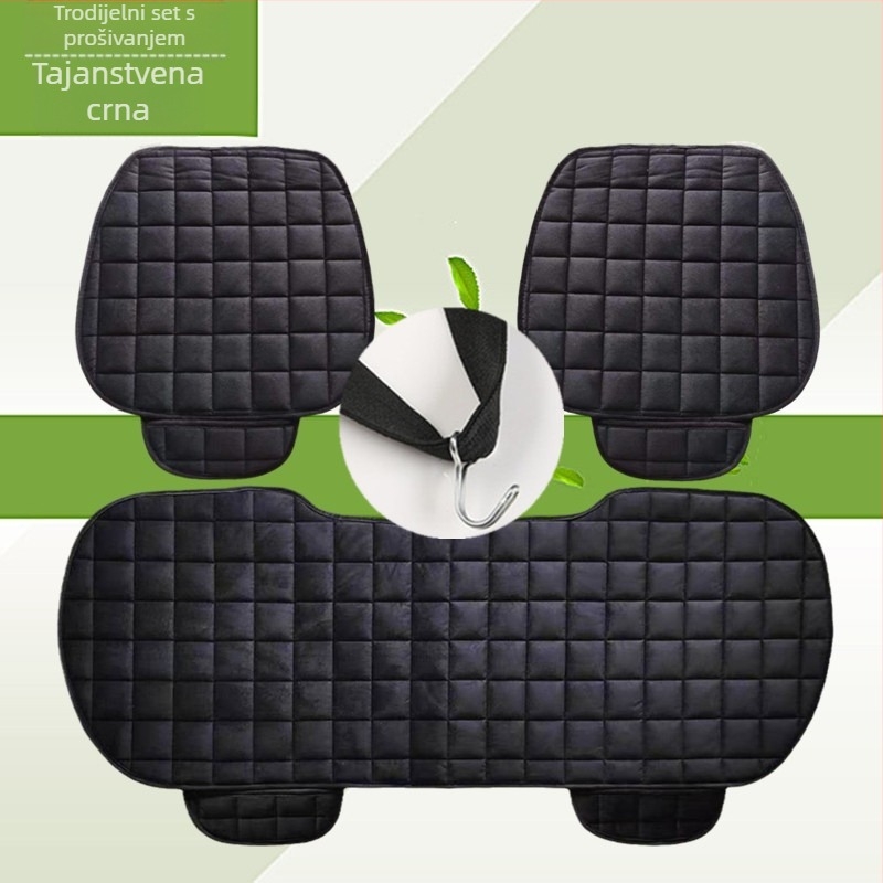 Zimski jastuk za autosjedalicu bez naslona, kvadratni izvezeni plišani topli trodijelni jastuk za jedno sjedalo za prednje i stražnje redove, bez vezica