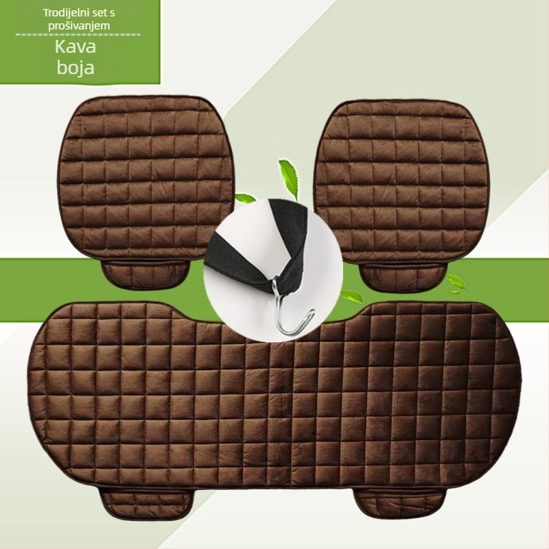 Zimski jastuk za autosjedalicu bez naslona, kvadratni izvezeni plišani topli trodijelni jastuk za jedno sjedalo za prednje i stražnje redove, bez vezica