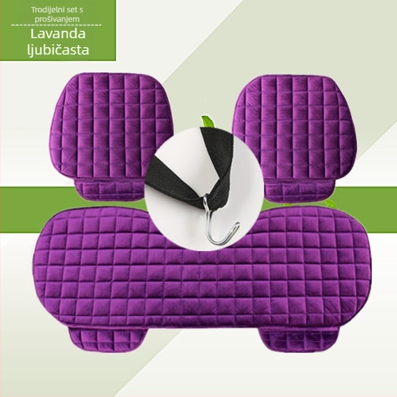 Zimski jastuk za autosjedalicu bez naslona, kvadratni izvezeni plišani topli trodijelni jastuk za jedno sjedalo za prednje i stražnje redove, bez vezica