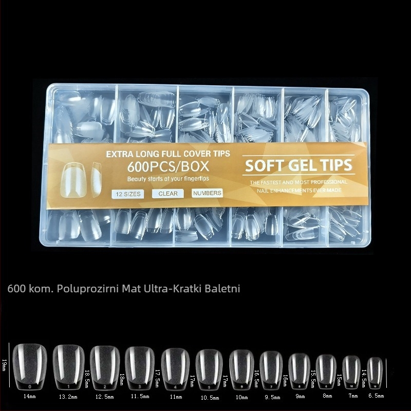 600 komada noktiju u kutiji, presavijenih, bez tragova, bez rezbarenja, pune naljepnice, polumatirane, kratke, kvadratne, baletne, umjetne naljepnice za nokte