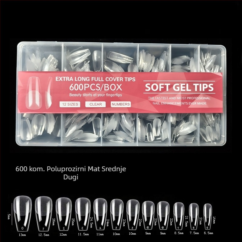 600 komada noktiju u kutiji, presavijenih, bez tragova, bez rezbarenja, pune naljepnice, polumatirane, kratke, kvadratne, baletne, umjetne naljepnice za nokte