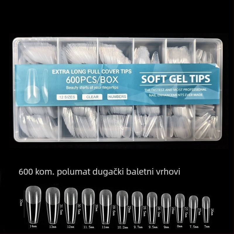 600 komada noktiju u kutiji, presavijenih, bez tragova, bez rezbarenja, pune naljepnice, polumatirane, kratke, kvadratne, baletne, umjetne naljepnice za nokte