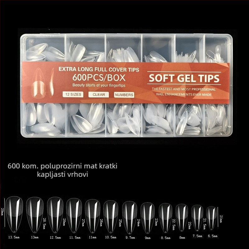 600 komada noktiju u kutiji, presavijenih, bez tragova, bez rezbarenja, pune naljepnice, polumatirane, kratke, kvadratne, baletne, umjetne naljepnice za nokte