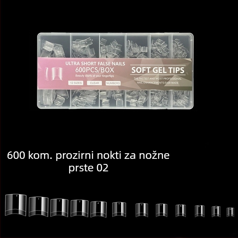 600 komada noktiju u kutiji, presavijenih, bez tragova, bez rezbarenja, pune naljepnice, polumatirane, kratke, kvadratne, baletne, umjetne naljepnice za nokte