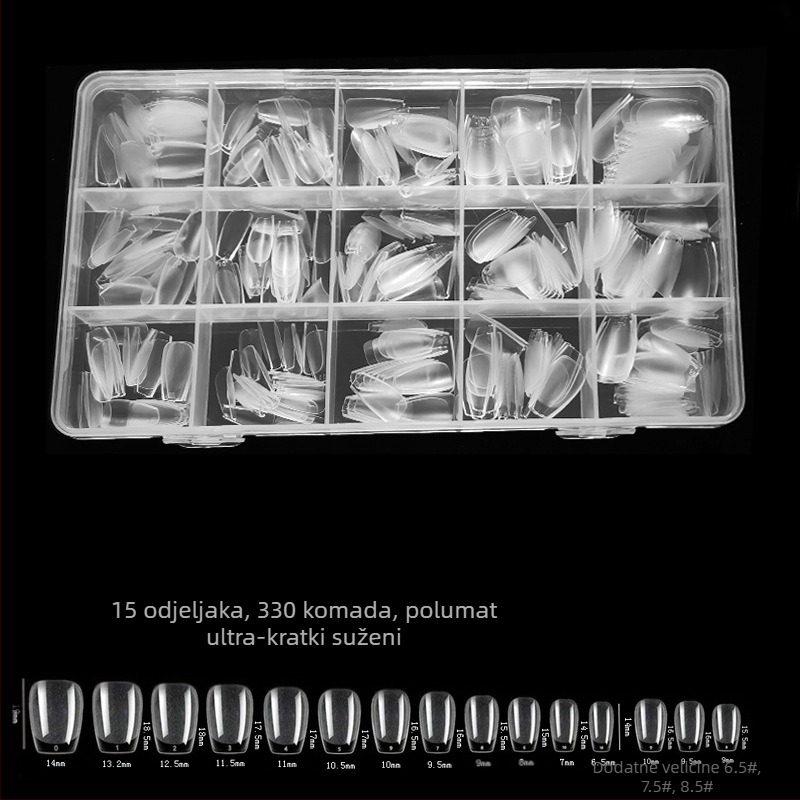 600 komada noktiju u kutiji, presavijenih, bez tragova, bez rezbarenja, pune naljepnice, polumatirane, kratke, kvadratne, baletne, umjetne naljepnice za nokte